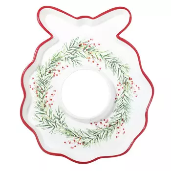 Блюдо, 26х22 см, керамика, белое, Венок, Christmas tree