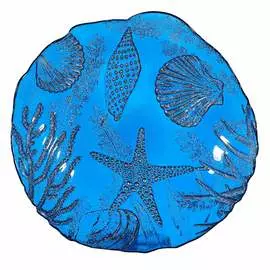 Блюдо, 32 см, стекло, круглое, синее, Морское дно, Coast