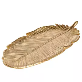 Блюдо декоративное, 36 см, полирезин, золотистое, Перо, Feather