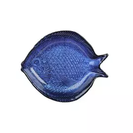 Блюдо глубокое, 18х3 см, стекло, синее, Рыба, Fish print