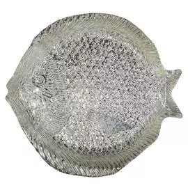 Блюдо глубокое, 30х3 см, стекло, серебристое, Рыба, Fish print