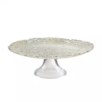 Блюдо на ножке, 22х6 см, стекло, серебристое, Drop