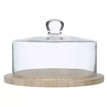 Блюдо с крышкой, 22х12 см, бамбук/стекло, круглое, Wood kitchen
