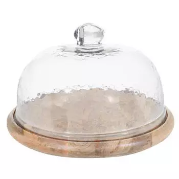 Блюдо с крышкой, 28х17 см, дерево/стекло, круглое