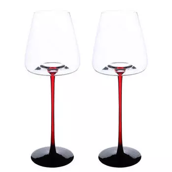 Бокал для красного вина, 580 мл, 2 шт, стекло, красно-черная ножка, Sorento color