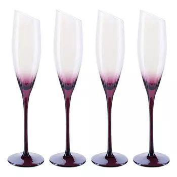 Бокал для шампанского, 180 мл, 4 шт, стекло, лиловая ножка, Charm L Color
