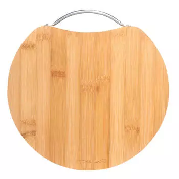 Доска разделочная, 25 см, с ручкой, круглая, бамбук/сталь, Bamboo