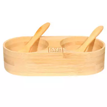 Емкость для специй, 15х7 см, 2 отд, с ложками, дерево, Wood kitchen