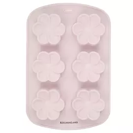 Форма для выпечки кексов, 26x17 см, 6 отд, силикон, сиреневая, Цветы, Bakery