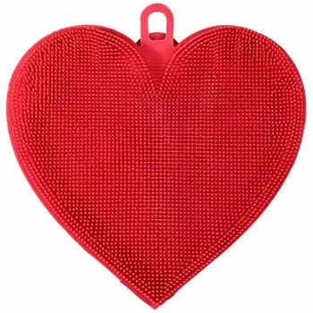 Губка для мытья посуды, 12 см, силикон, красная, Сердце, Manny