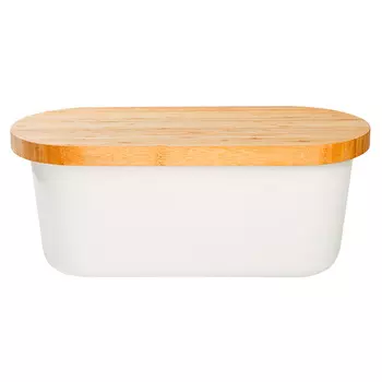 Хлебница, 36х20х15 см, с разделочной доской, бамбук, овальная, молочная, Creme