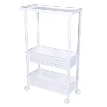 Этажерка, 3-х ярусная, 21x48x77 см, на колесах, с корзинами, пластик, белая, Smart Store