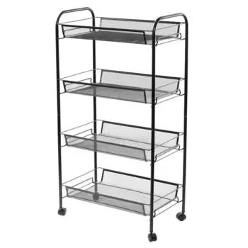 Этажерка, 4-х ярусная, 44х26х83 см, на колесах, металл, черная, Compact black