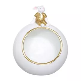 Конфетница, 17 см, полирезин, белая, Шар с кроликом, Easter gold