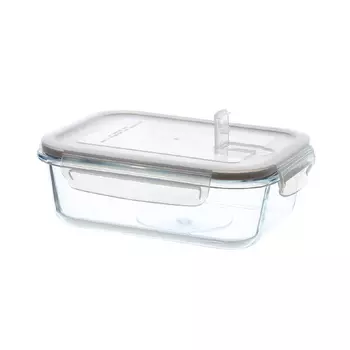 Контейнер, 1 л, с клипсами, с клапаном, стекло Т/пластик, прямоугольный, Soft kitchen