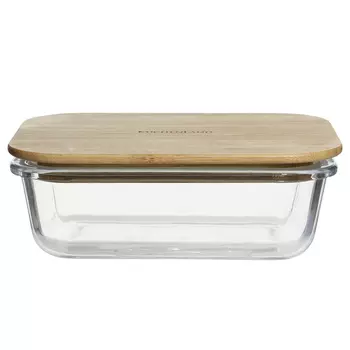 Контейнер, 600 мл, стекло Т/бамбук, прямоугольный, Bamboo