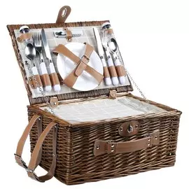 Корзина для пикника, 40х28х20 см, 4 перс, 24 пр, с пледом, прямоугольная, коричневая, Picnic