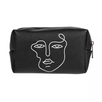 Косметичка, 17х10 см, полиуретан/полиэстер, черная, Лица, Face