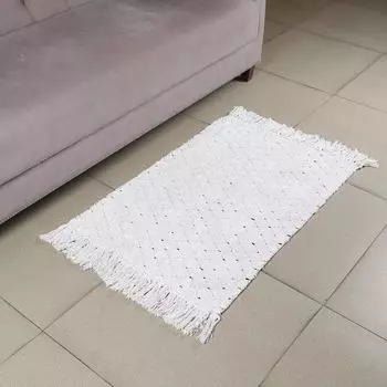 Коврик, 65x100 см, с бахромой, хлопок, белый, Плетенка, Neutral