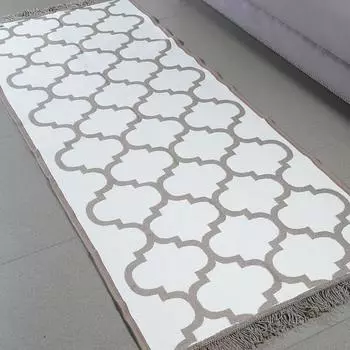 Коврик, 80х200 см, двусторонний, с бахромой, акрил, бежево-коричневый, Четырехлистник, Carpet