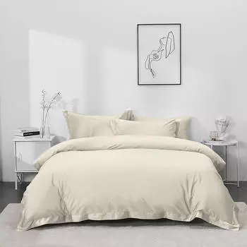КПБ евро, тенсель 300 TC, кремовый, Tencel