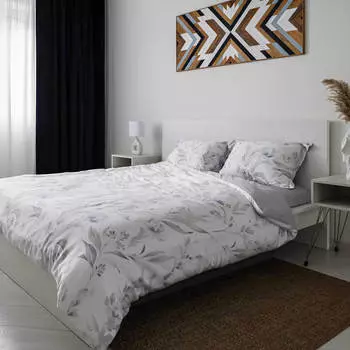 КПБ евро, тенсель 300 ТС, белый, Цветы и ягоды, Tencel