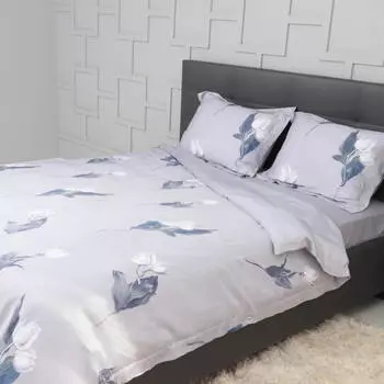 КПБ евро, тенсель 300 ТС, серый, Тюльпаны, Tencel