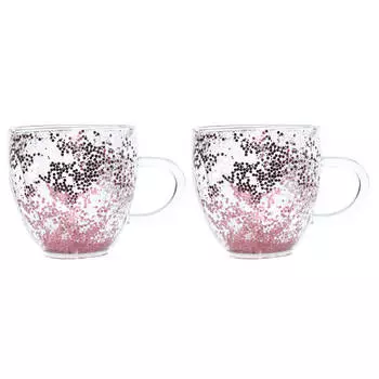 Кружка, 250 мл, 2 шт, стекло Б, с розовыми блестками, Heart, Air sparkly