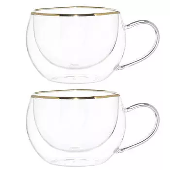Кружка, 270 мл, 2 шт, стекло Б, с золотистым кантом, Air gold