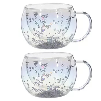Кружка, 270 мл, 2 шт, стекло Б, перламутр, с серебристыми сердечками, Air sparkly