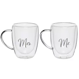 Кружка, 300 мл, 2 шт, стекло Б, Mr &amp; Mrs, Air decor