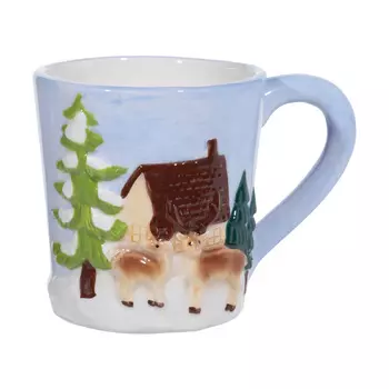 Кружка, 300 мл, керамика, голубая, Домик, Christmas