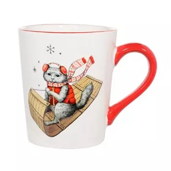 Кружка, 320 мл, керамика, Кот на санках, Christmas classic