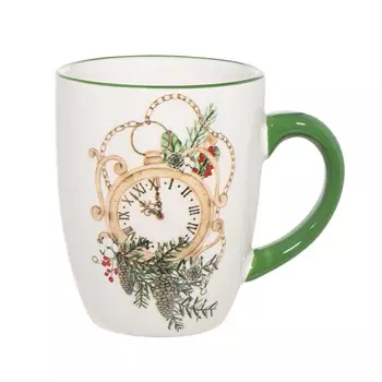 Кружка, 330 мл, керамика, Часы на ветке, Christmas green