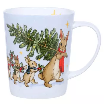 Кружка, 350 мл, фарфор F, Кролики c елкой, Rabbit