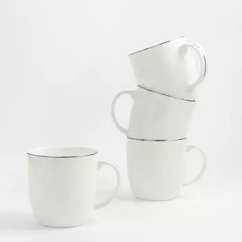 Кружка, 370 мл, 4 шт, фарфор F, белая, Ideal silver