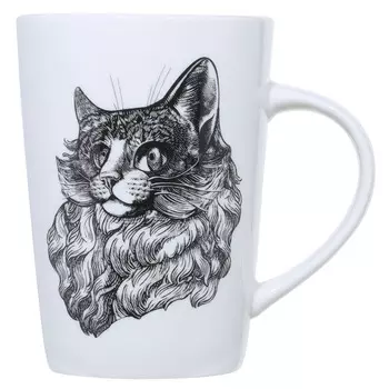 Кружка, 420 мл, фарфор N, белая, Пушистая кошка, Cat