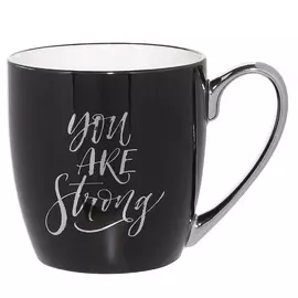 Кружка, 480 мл, фарфор N, черно-серебристая, You are strong