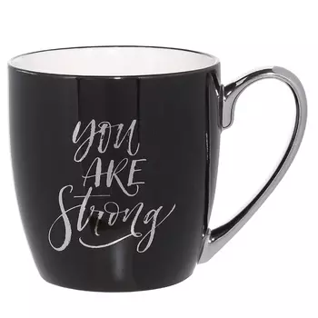 Кружка, 480 мл, фарфор N, черно-серебристая, You are strong