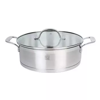 Kuchenland Сотейник, 24 см, 3,5 л, короткие ручки, с крышкой, Silver Stone