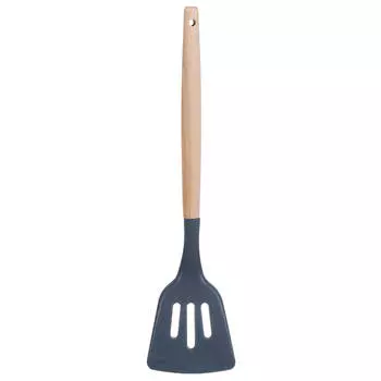 Лопатка, 32 см, с прорезями, силикон/дерево, серая, Weekend