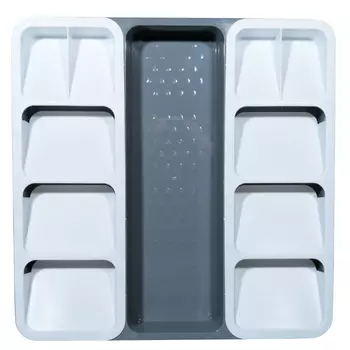 Лоток для столовых приборов, 40х40 см, 3/11 отд, пластик, бело-серый