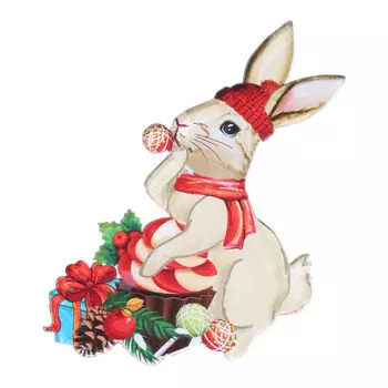 Магнит, 6 см, акрил, Кролик с подарками, Rabbit