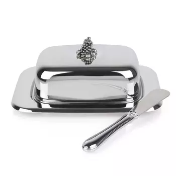 Масленка, 18 см, с ножом, металл с посеребрением/стекло, прямоугольная, Vintage