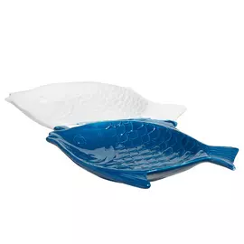 Менажница, 22х14 см, 2 отд, керамика, бело-синяя, Рыбы, Fish print