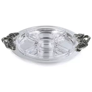 Менажница, 39х31 см, 5 отд, разборная, на подставке, стекло/сталь, круглая, Vintage