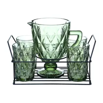 Набор для напитков, 4 перс, 5 пр, на подставке, стекло Р/металл, зеленый, Rhomb Color