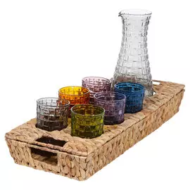 Набор для напитков, 6 перс, 7 пр, с подставкой, стекло Р/плетень, разноцветный, Wattle