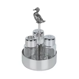 Набор для специй и зубочисток, 3 пр, на подставке, металл/стекло, круглый, Утка, Harmony