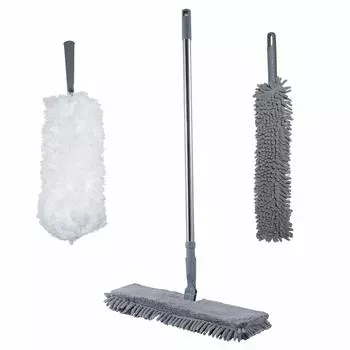 Набор для сухой и влажной уборки, 3 пр, швабра/метелки, серый, Clean